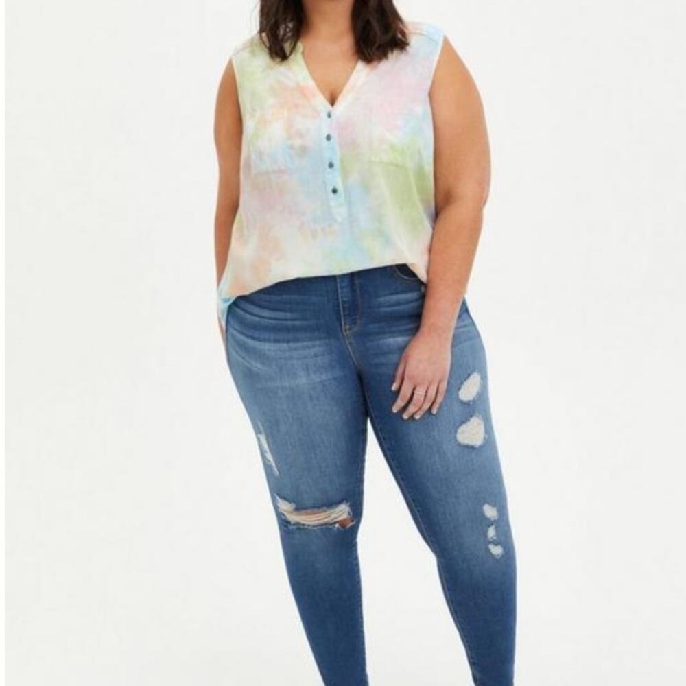 TORRID Tie Dye Georgette Sleeveless Blouse Womens Plus Size 0 Split Neck